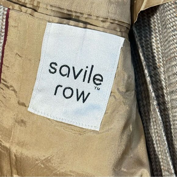 Savile Row Classic Tan Windowpane Plaid Men's wool Blazer 44S - Picture 7 of 7